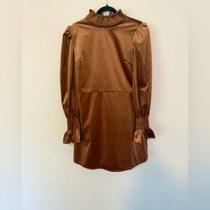 Glam Brown Velvet Long Sleeve Dress